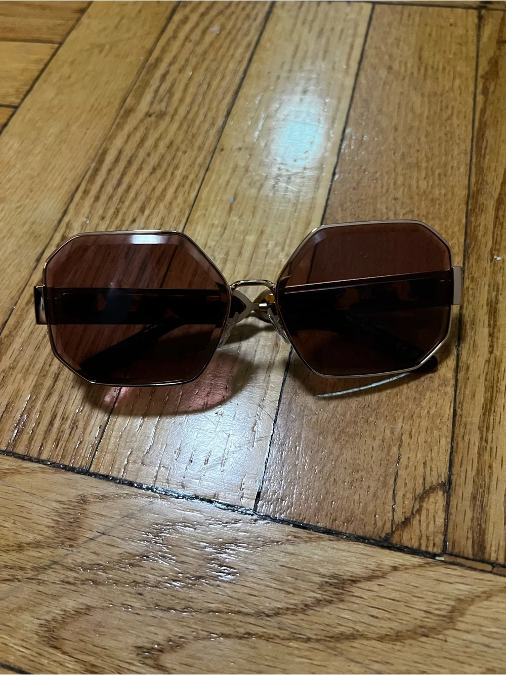 Tory Burch Octagonal Lens Sunglasses with Gold Accents
